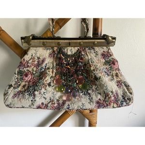 Vintage Victorian Tapestry Bag with Jewels